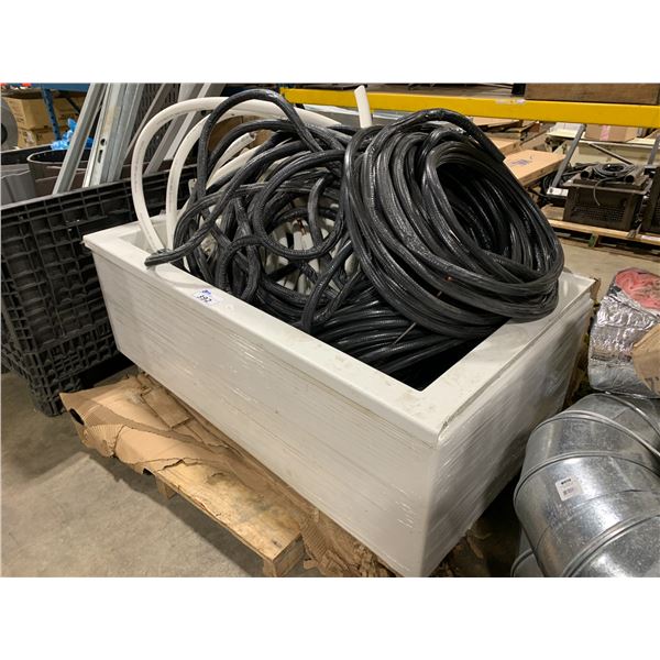 PALLET OF WHITE 60"W X 32"D X 20"H INSERT BATH TUB & INSULATED COPPER PIPE CONTENTS