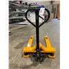 Image 2 : ULINE 3300LBS MAX CAPACITY YELLOW INDUSTRIAL LOW PROFILE 4 WAY PALLET TRUCK