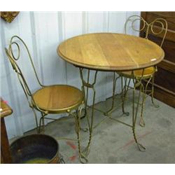 Oak And Iron 3 Piece Ice Cream Set - Table And Chairs