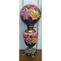 Large Gone With The Wind Lamp, Painted In Purples, Pinks And Yellows, Both Base And Top Light
