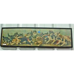 Vintage Framed Print Depicting Kittens And Puppies Playing Tug - O - War