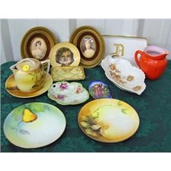 Meito Hand Painted Syrup And Underplate, Cased Glass Pitcher, Germany Dish, Limoges Tray, Noritake A