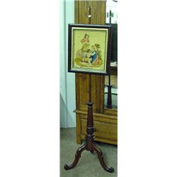 Victorian Needlepoint Fireplace Screen Depicting Children With A Dog