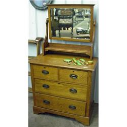 Oak Arts And Crafts Style 4 Drawer Dresser With Shelf And Swing Mirror