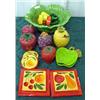 Image 1 : Lettuce Leaf Salad Bowl, Grapes, Pineapple, Strawberry And Apple Covered Dishes, West Germany Strawb