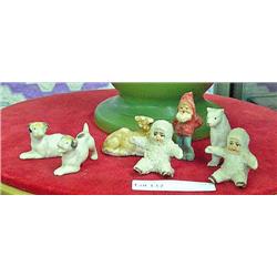 Lot Of 7 Bisque Miniature Figures, 2 Snowbabies - Some Stamped Germany