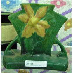 Roseville 2 Handled Vase, Clematis, Green, Flower Arranger Vase #192-5