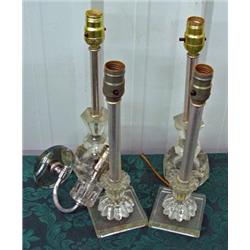 4 Vintage Glass Candlestick Lamp Bases And One Wall Sconce