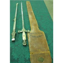 Masonic Knights Templar Sword, Bone Handle, Inscribed George W Nelson, All Etching Intact - With Lea