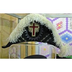 Masonic Knight's Templar Napoleon Style Hat With Ostrich Feathers - Also Has Plastic Cover