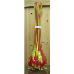 Tall Red And Yellow Hand Blown Glass Vase, Czech, Signed By Artist