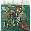 Image 1 : Lot Of Vintage Kitchen Utensils - Red, Green And Yellow Wooden Handled Strainers, Soap Strainer, Egg