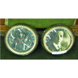2 Vintage Paperweights With Portraits Of A Young Man And A Young Woman