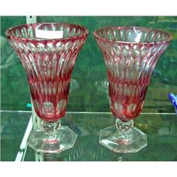 2 Cranberry Cut To Clear Vases - Sold Each