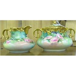 Austrian Hand Painted Creamer And Sugar, Roses Pattern With Gold Trim