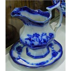 Flow Blue Creamer By Amoy And Flow Blue Saucer, English