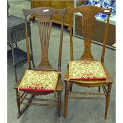 Heywood Wakefield Oak Splat Back Cane Seat Rocker And Side Chair - Sold Each