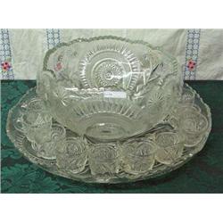 Peacock Feather ( Slewed Horseshoe) And Flower Punchbowl, Underplate And Cups, With Original Box