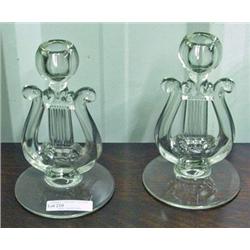 Pair Of Lyre Glass Candleholders