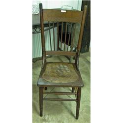 Oak Pressback Leather Seat Side Chair