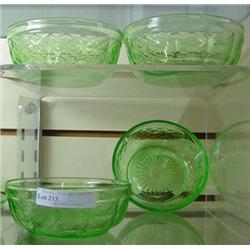4 Green Depression Anchor Hocking Dessert Bowls