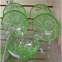 5 Green Depression Dessert Bowls By Anchor Hocking