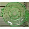 Image 1 : 8 3/4inch Green Depression Bowl, Octagon And Swirl Type Of Pattern, 2 Handles