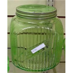 Green Depression Canister With Metal Screw Top Lid