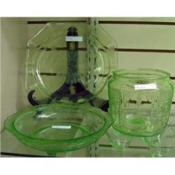 Green Depression Bowl, Florentine, Green Cookie Jar (no Lid) And Plate, Princess