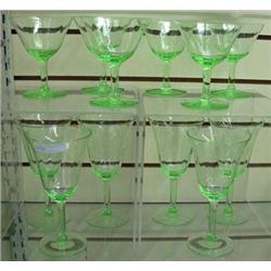 Lot Of 6 Green Depression Water Goblets And 6 Green Wine Glasses