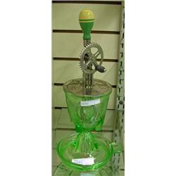 Green Depression Beater Jar With Green Handled Beater And Small Federal Green Reamer