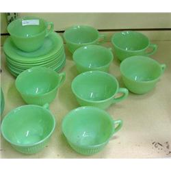 Set Of 9 Fire King Jadeite Cups And Saucers, Jane Ray Pattern