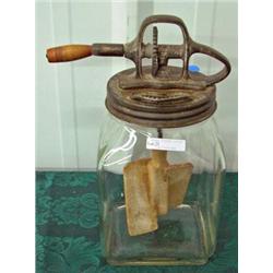 4 Quart Glass Jar Butter Churn With Wood Beaters