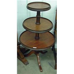 Old 3 Tiered Mahogany Side Table, 19th Century
