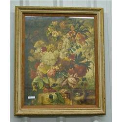 Large Framed Print Signed Jos. Nigg, Depicting Flowers, Moths, Butterflies, Eggs, Insects, Etc.
