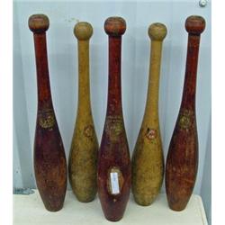5 Vintage Spalding And Narragansett Wooden Juggling Pins