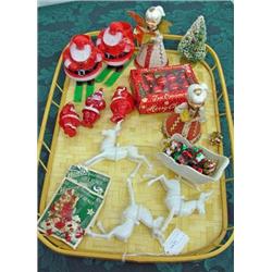 Lot Of Vintage Xmas Items - Santas On Skis, Angels, Gift Seals, Etc.