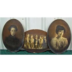 3 Large Oval Convex Prints - A Group Shot And 2 Ladies' Portraits