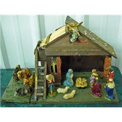 Italian Nativity Set Ca. 1940's Plus Folk Art Barn