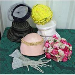Lot Of 6 Vintage Ladies' Hats And 1 Pair Crocheted Gloves