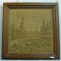 Framed Tapestry Depicting A Victorian Brussels Street