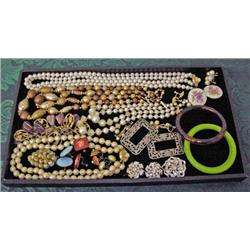 Wooden Jewelry Box With Sterling Trim Plus Vintage Costume Jewelry