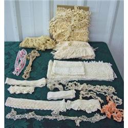 Lot Of Vintage Lace, Some Crocheted, Some Tatted And Cotton Fringe