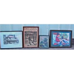 Lot Of 4 Framed Prints - Boy With Dog, The Country Byway, The Old Curiosity Shop And ' Out On A Foul