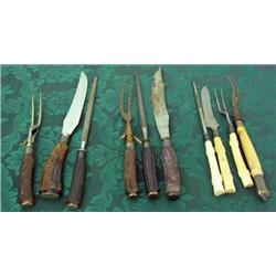 Lot Of 3 Bone Handled Carving Sets