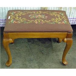 Hand Made Needlepoint Cover Upholstered Bench