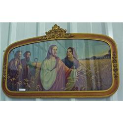 Vintage Framed Print Of Jesus And Followers In A Wheat Field, Ornate Frame