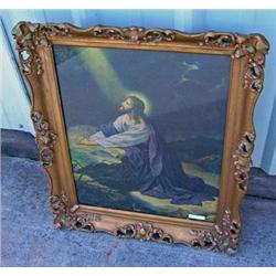 Framed Print Of Jesus At The Garden Of Gethsemane In Very Ornate Polychrome Frame