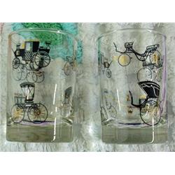 Twelve Juice Glasses Depicting Vintage Carriages