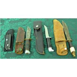 Buck Knife In Sheath, Union Pacific Knife And Tools, Marbles Knife In Sheath, And Mexico Knife In Sh